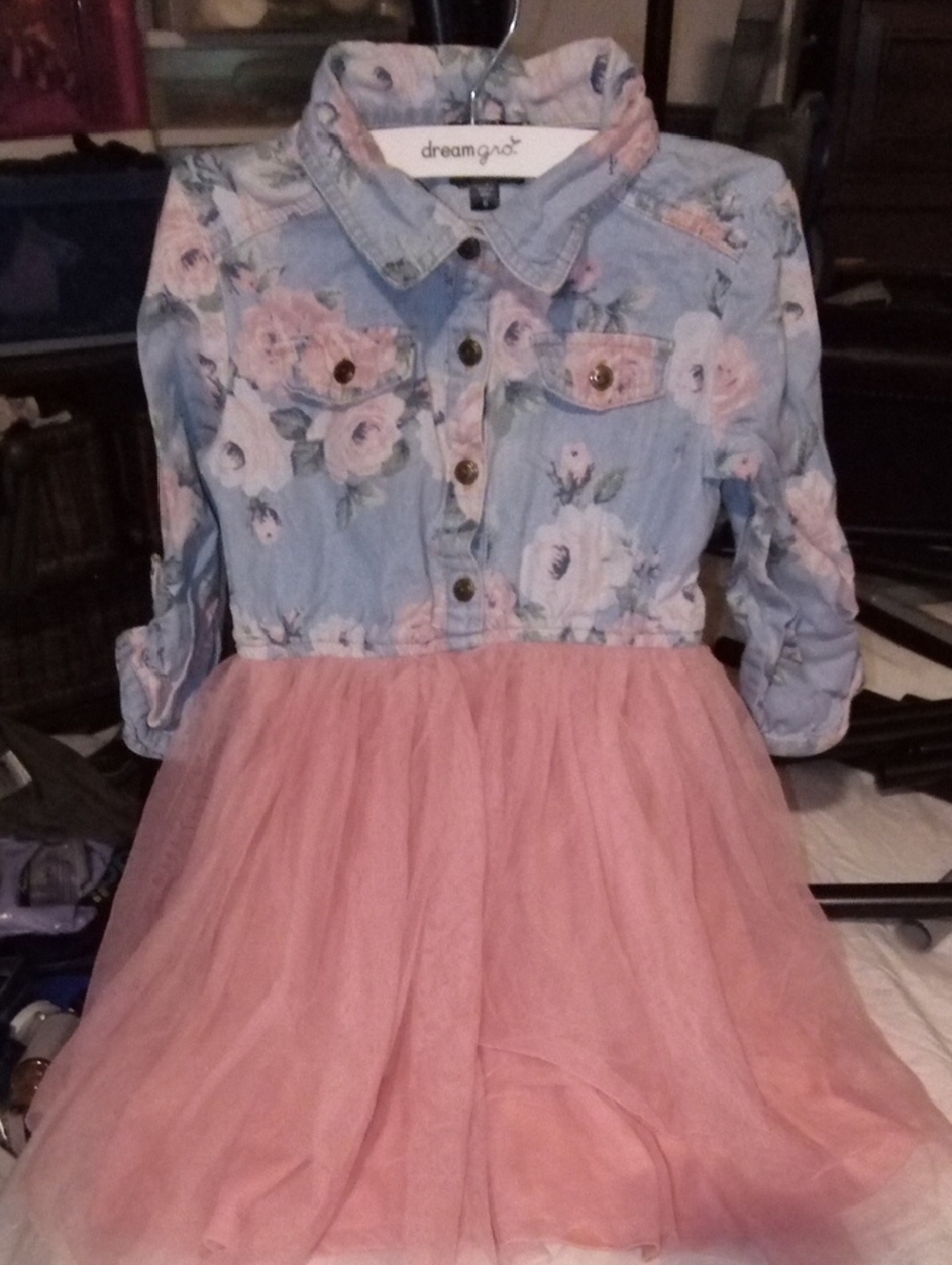 Dream Out Pink Tulle & Floral Denim Girls' Dress